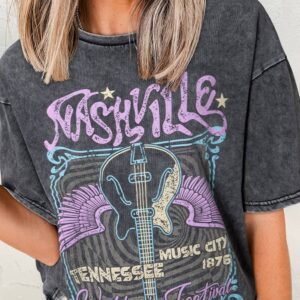 Black Nashville Tennessee Graphic Mineral Washed Vintage Tee