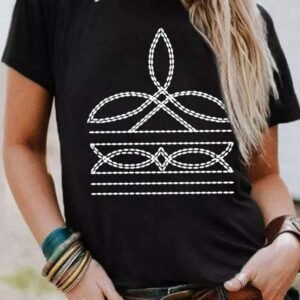 Black Western Pattern Print Slim Fit Crew Neck T Shirt