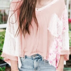 Delicacy Floral Lace Crochet Patchwork Batwing Sleeve Blouse