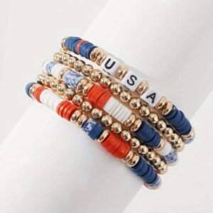 Multicolour 5Pcs Usa Independence Day Beaded Bracelet Set