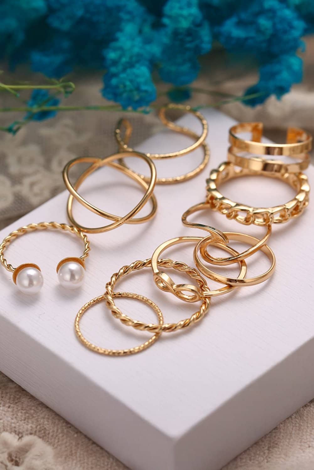 Gold 10Pcs/Set Vintage Plated Alloy Ring Set