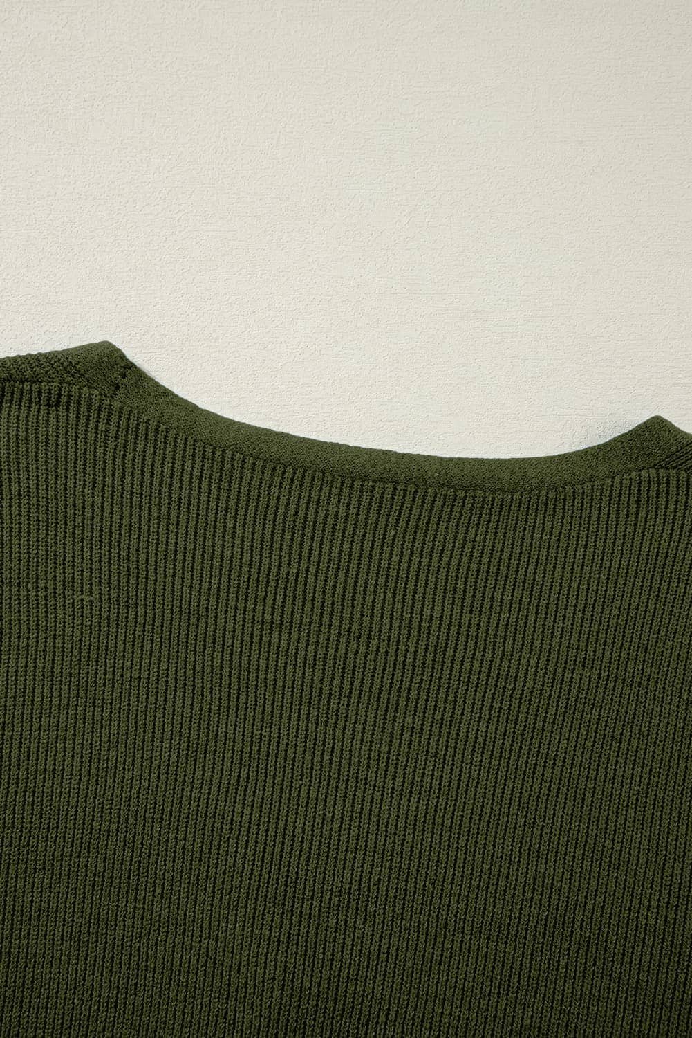 Moss Green Lightweight Ribbed Knit Button Front V Neck Cardigan