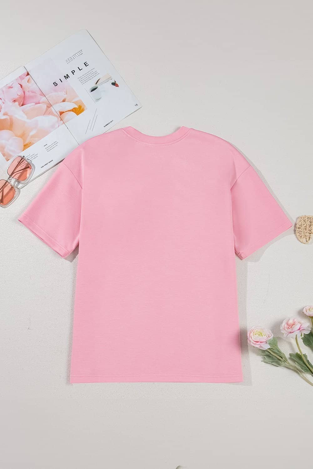 Pink Bow Applique Half Sleeve T-Shirt