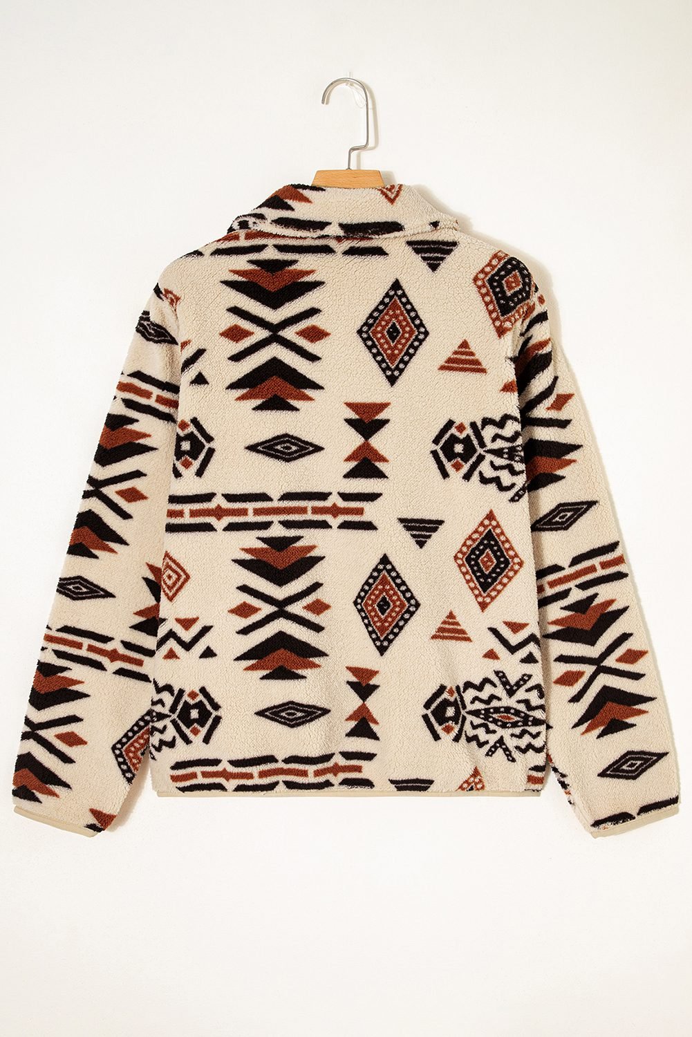 Beige Western Aztec Half Zip Plush Sweatshirt