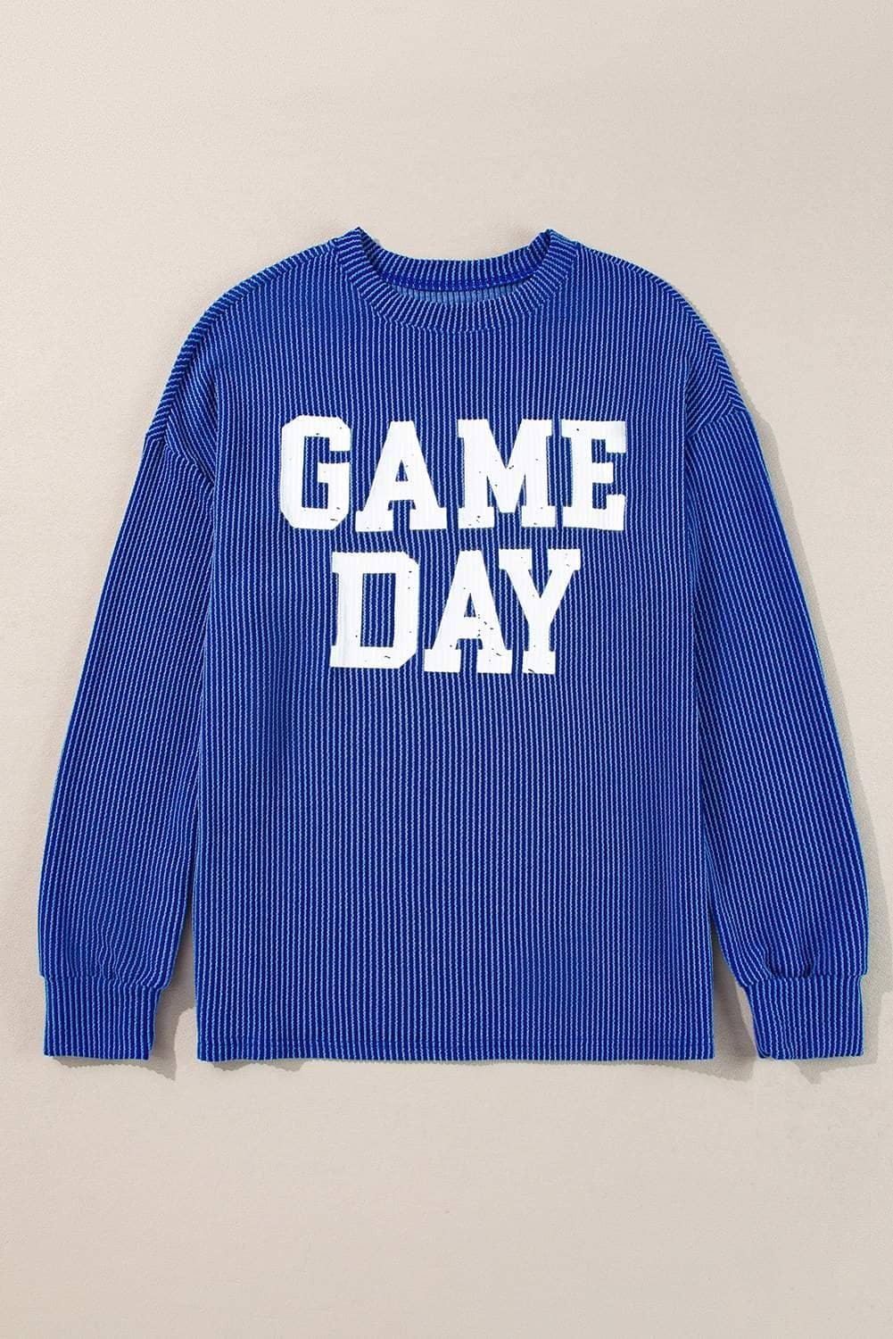 Bluing Corded Game Day Graphic Long Sleeve Crewneck Top