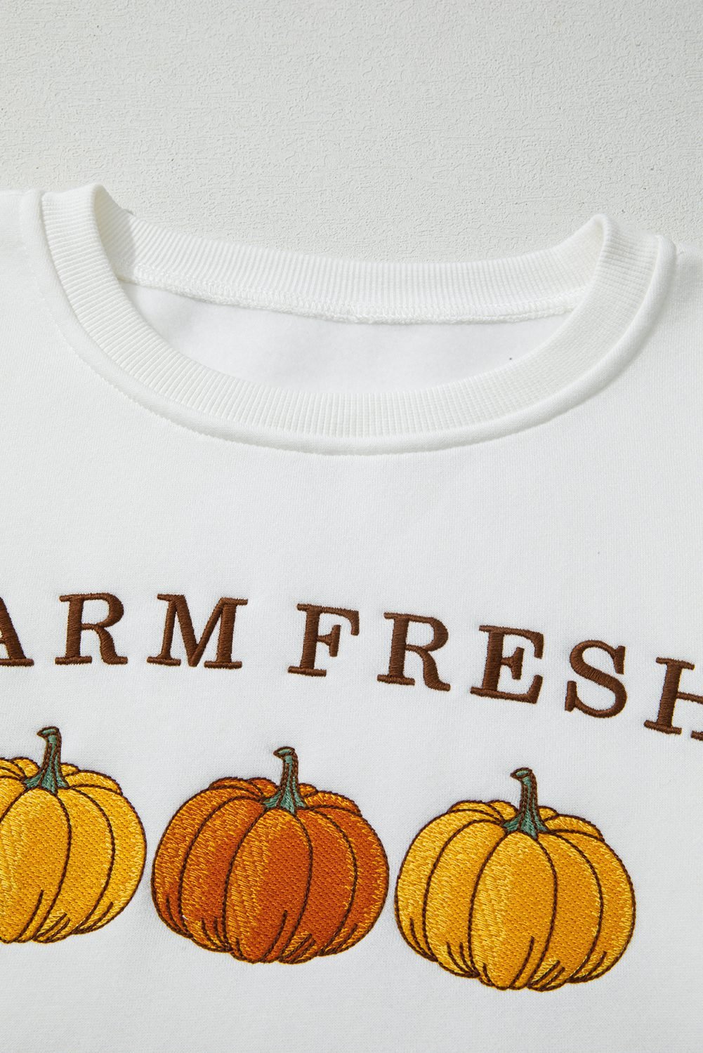 White Farm Fresh Pumpkins Embroidered Graphic Thanksgiving Holiday Sweatshirt