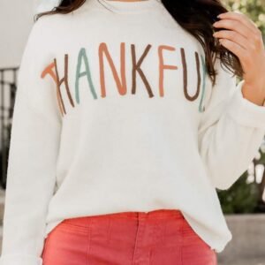 White Thankful Ivory Embroidered Sweater