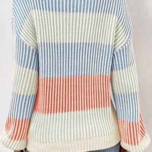 Multicolour Colorblock Textured Knit Bubble Sleeve Sweater