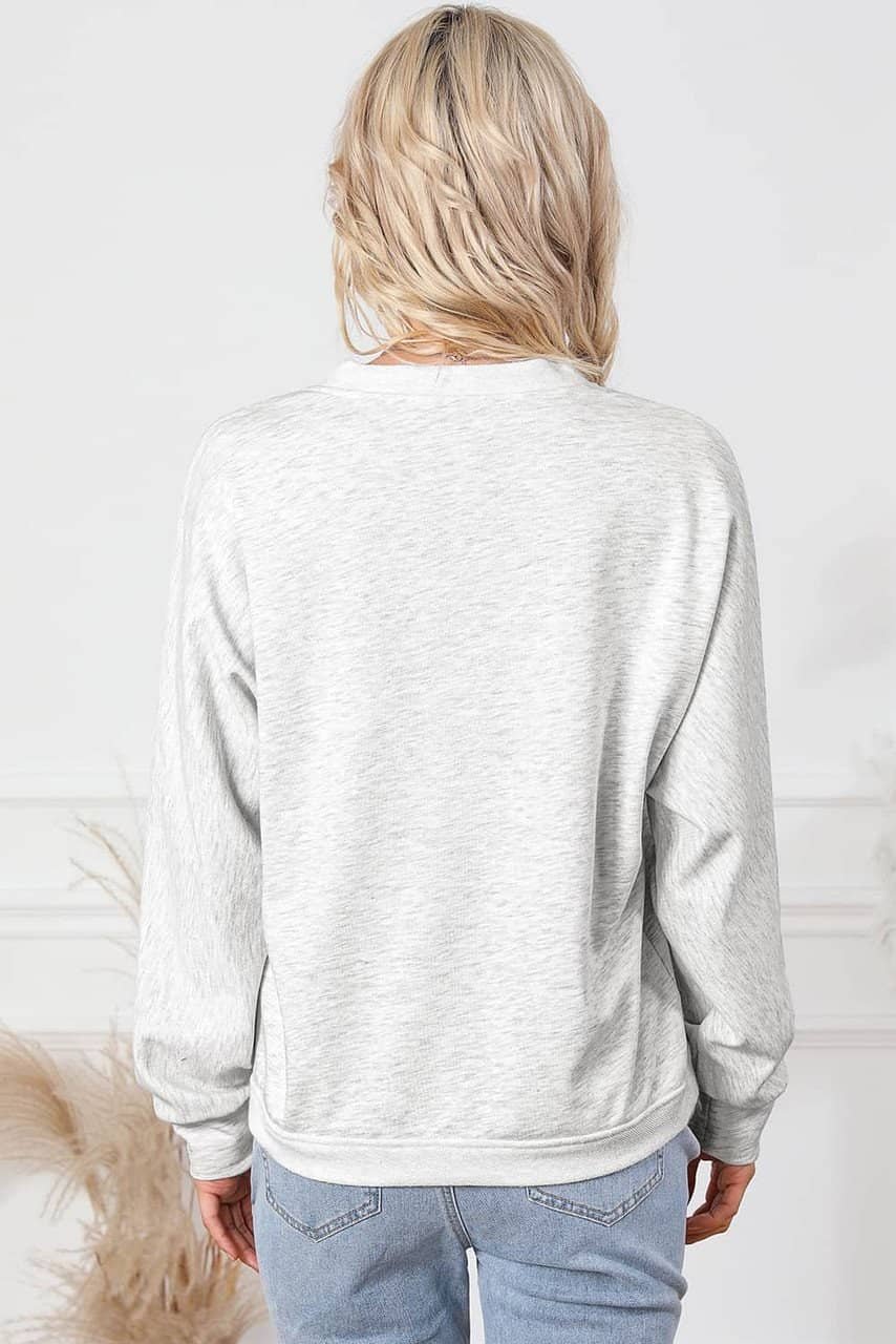 Gray Contrast Trim V Neck Wrap Sweatshirt With Pocket