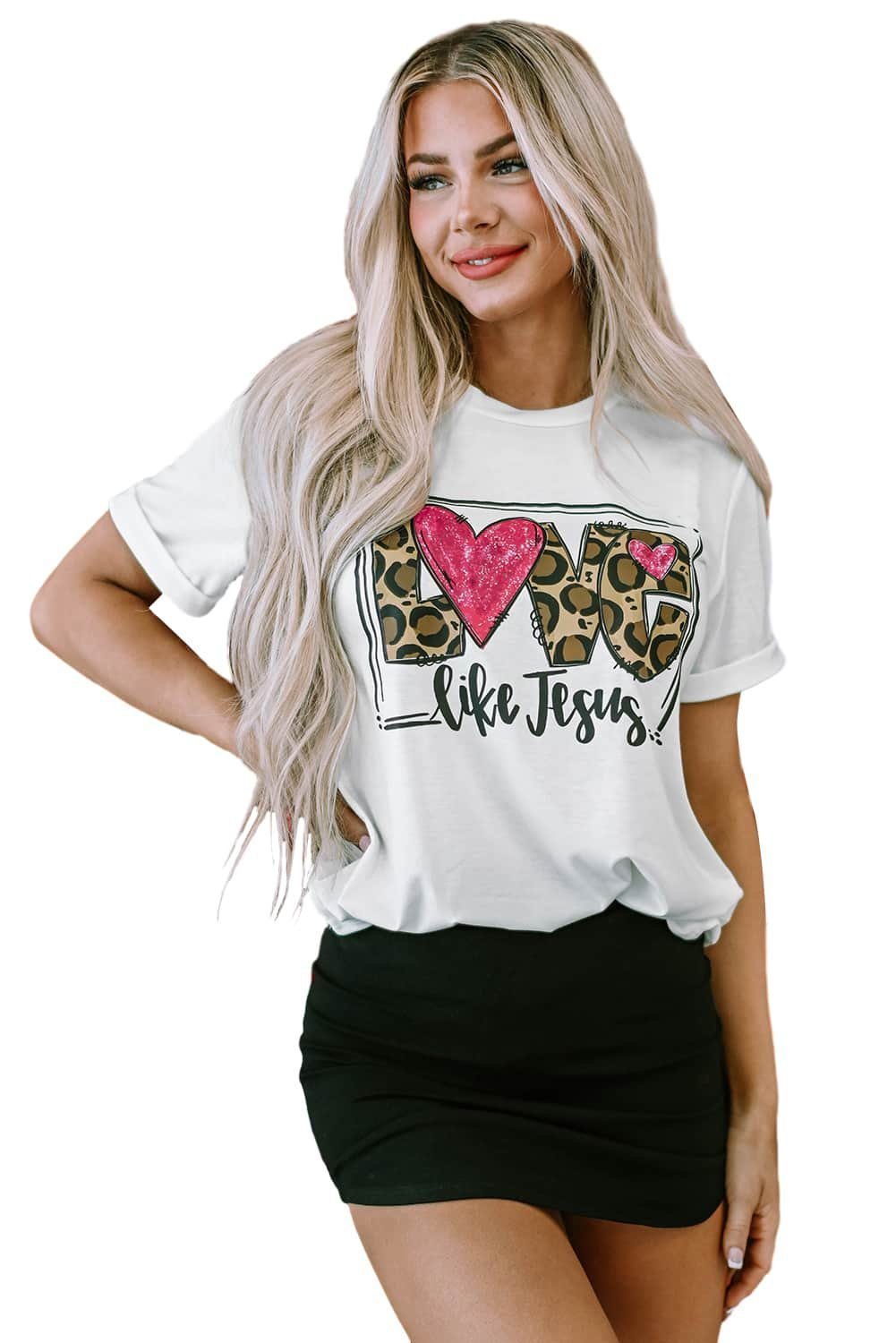 White Love Like Jesus Graphic Crew Neck Tee