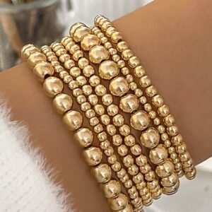 Gold 7Pcs/Set Minimalist Beaded Luxury Bracelet Set