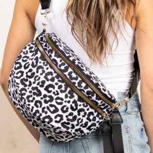 White Checkered Print Wide Strap Large Crossbody Bag