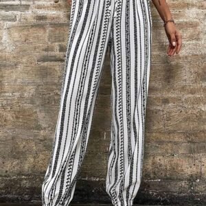 Black Stripe Boho Striped Print Casual Pants