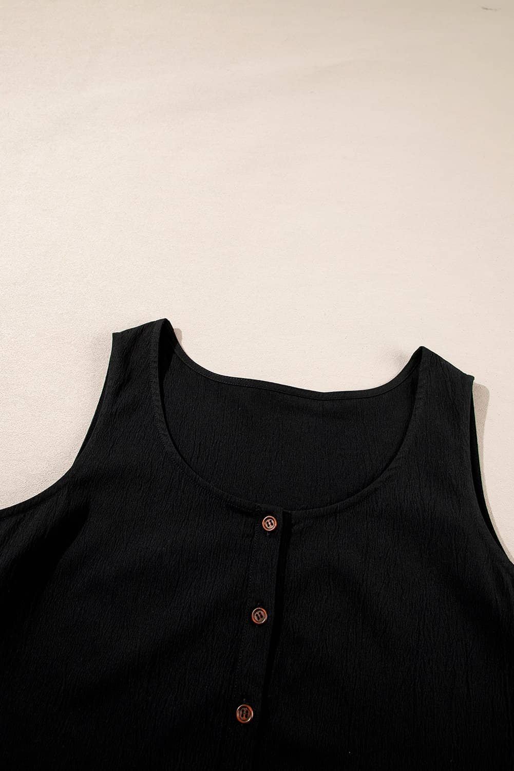 Black Plus Size Sleeveless Button Front Loose Jumpsuit