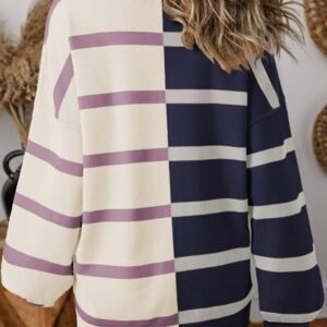 Blue Stripe Colorblock Oversized Sweater