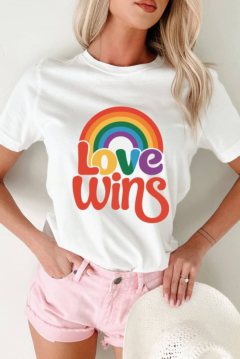White Love Wins Pride Rainbow Graphic Casual T Shirt