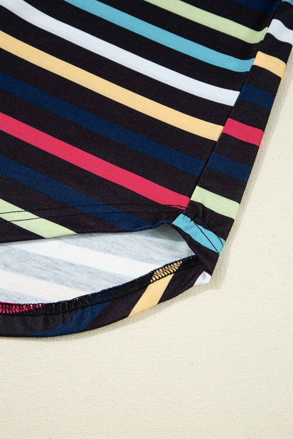 Black Stripe Multicolor Contrast Edge Crew Neck T Shirt