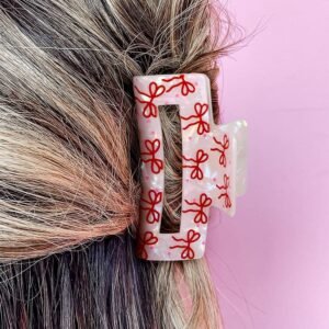 Racing Red Bow Knot Print Cut Out Square Hair Claw Clip