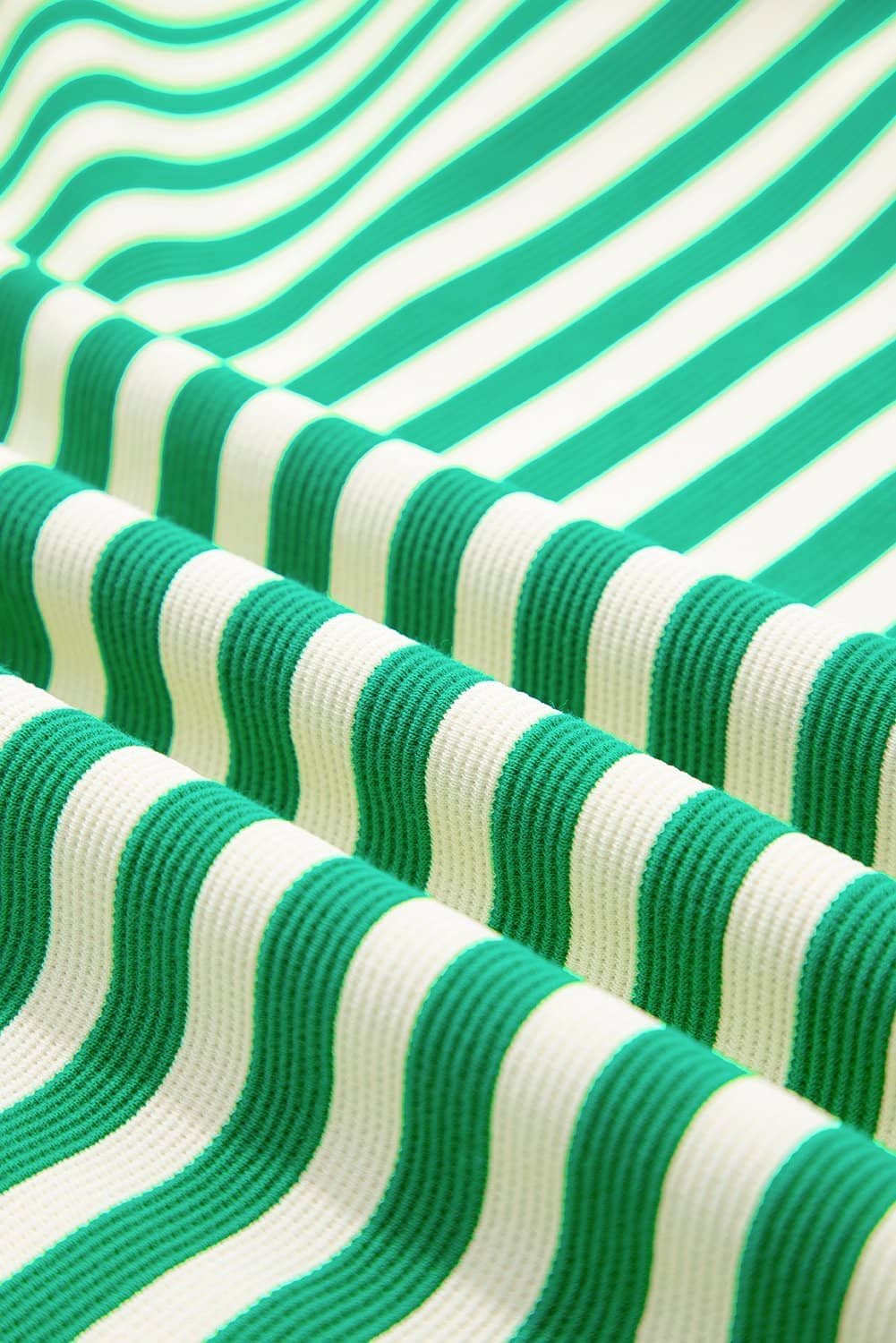 Green Stripe Print Contrast Collar Split Neck Flutter Sleeve Short Dress