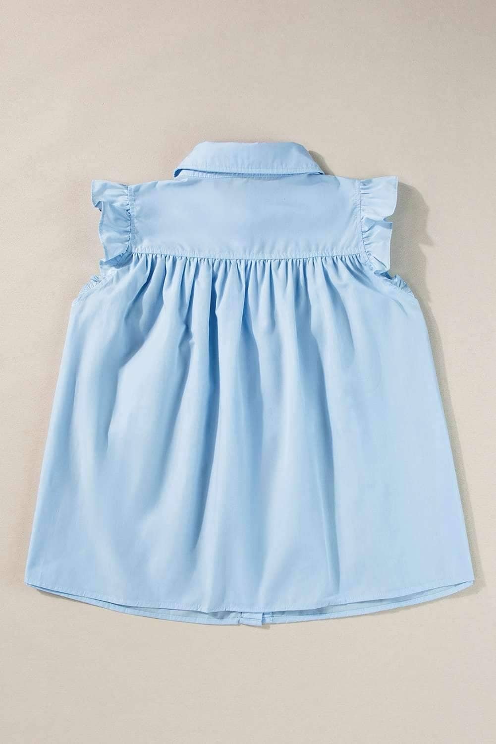 Sky Blue Ric Rac Trim Frilly Sleeveless Shirt