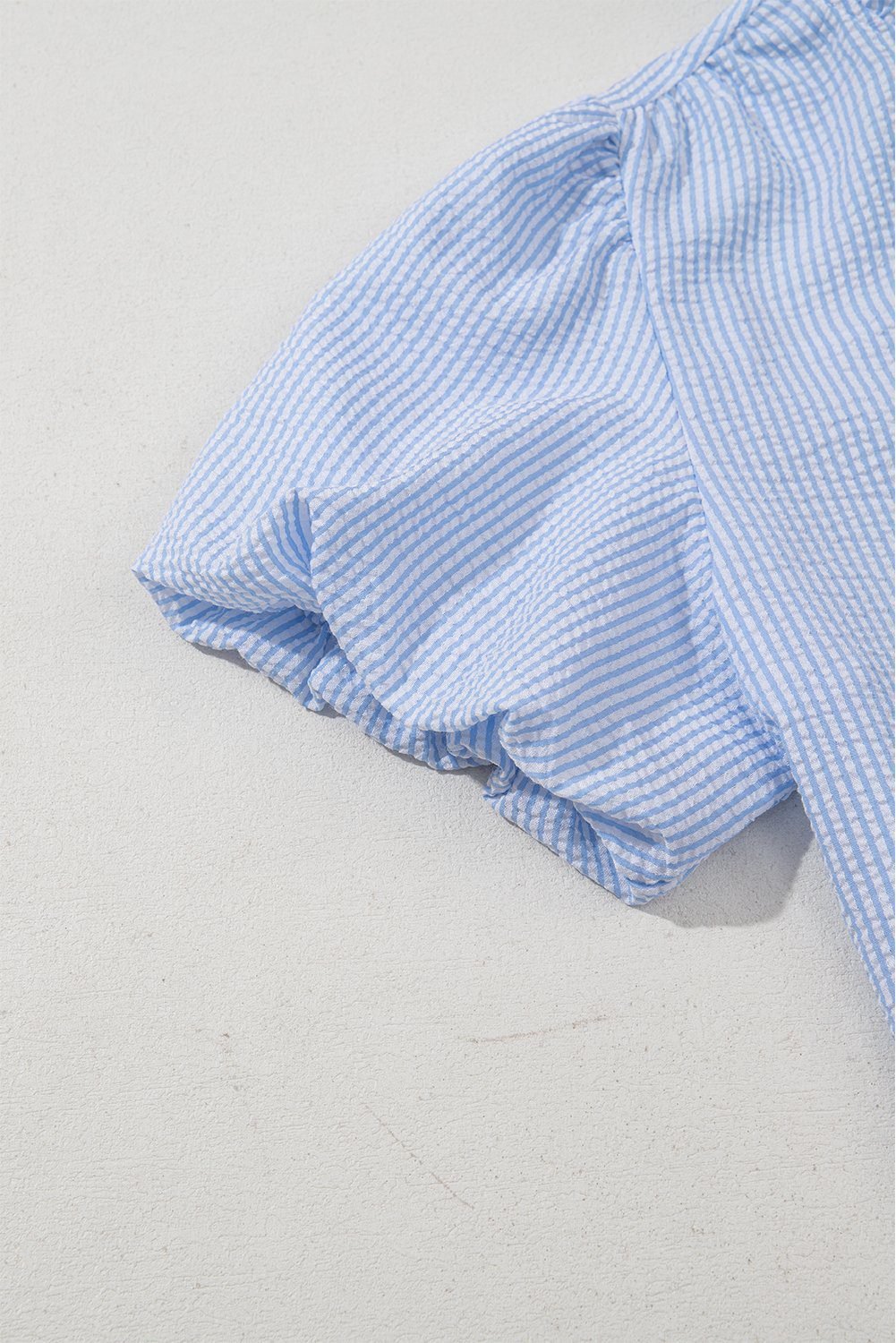 Beau Blue Striped Ruffle Short Bubble Sleeve Shirt
