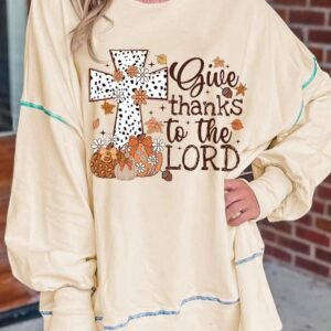 White Give Thanks To The Lord Graphic High Low Hem Loose Sweatshirt