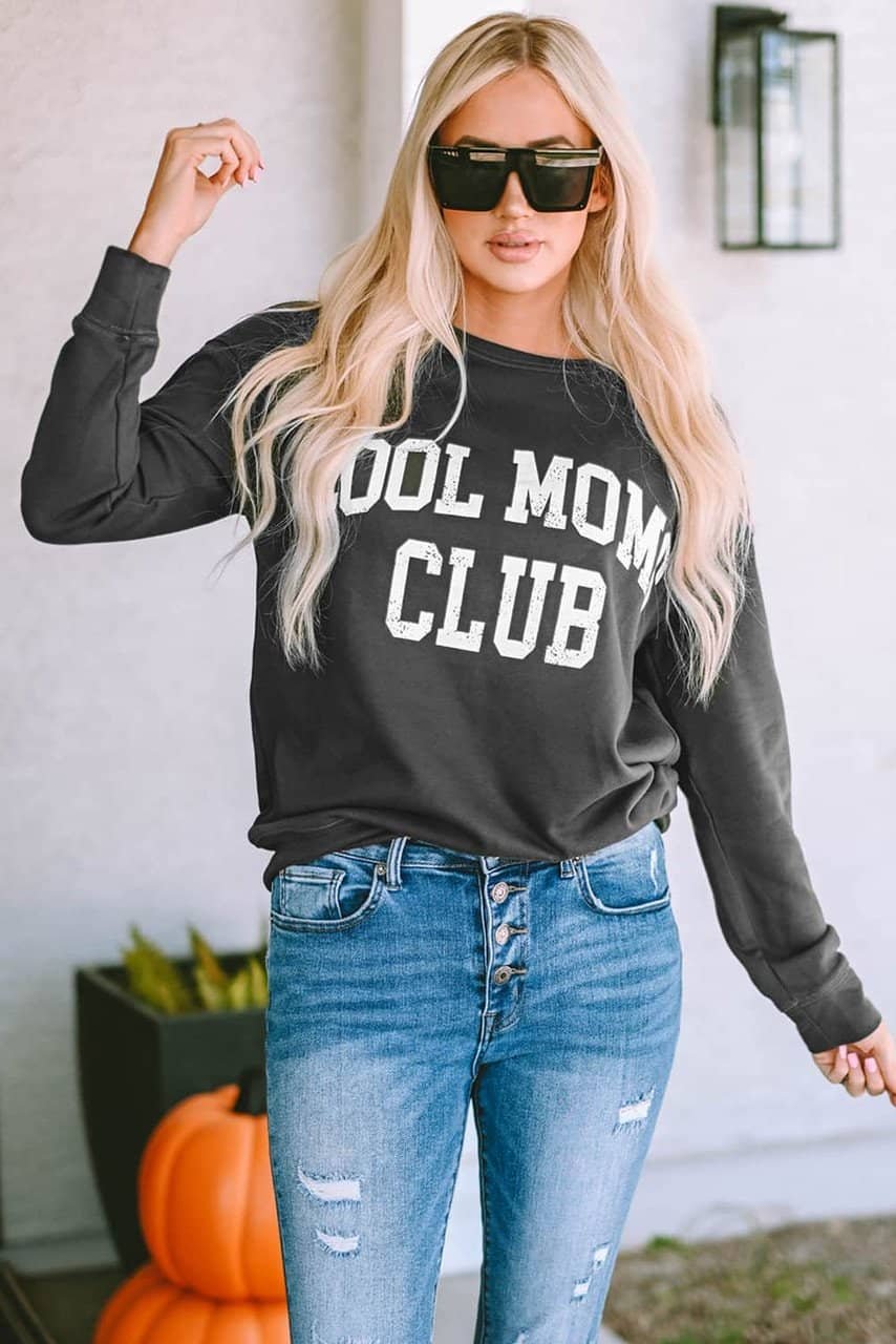 Gray Cool Moms Club Drop Shoulder Sweatshirt