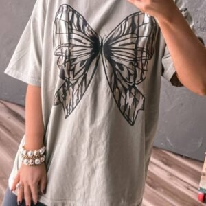 Casual Oversize Big Bow Printed Drop Shoulder Tunic Casual Tee