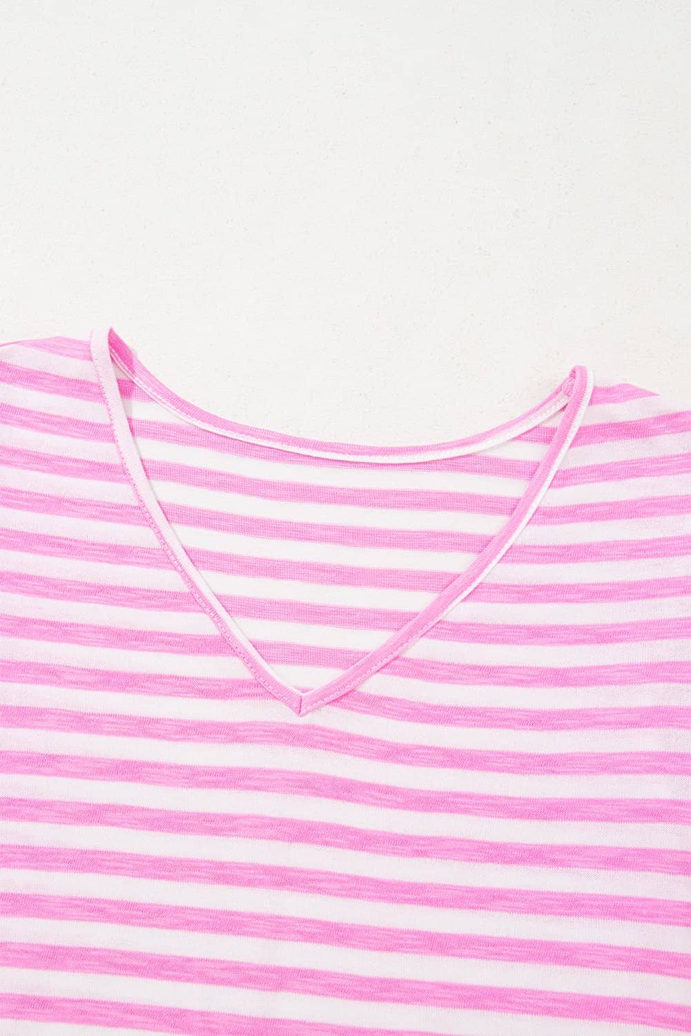 Bonbon Striped V Neck Ruffle Short Sleeve Top