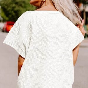 Bright White Textured Loose Fit T Shirt And Drawstring Pants Set