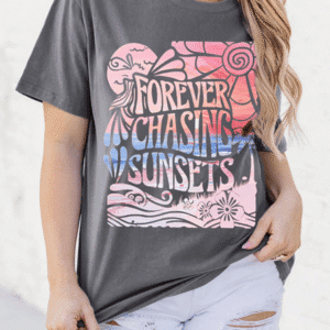 Gray Forever Chasing Sunsets Graphic Summer T Shirt