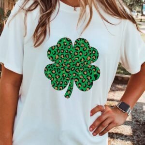 White Leopard Four Leaf Clover Graphic Tee