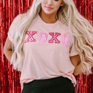 Pink Valentines Shiny Xoxo Graphic T-Shirt