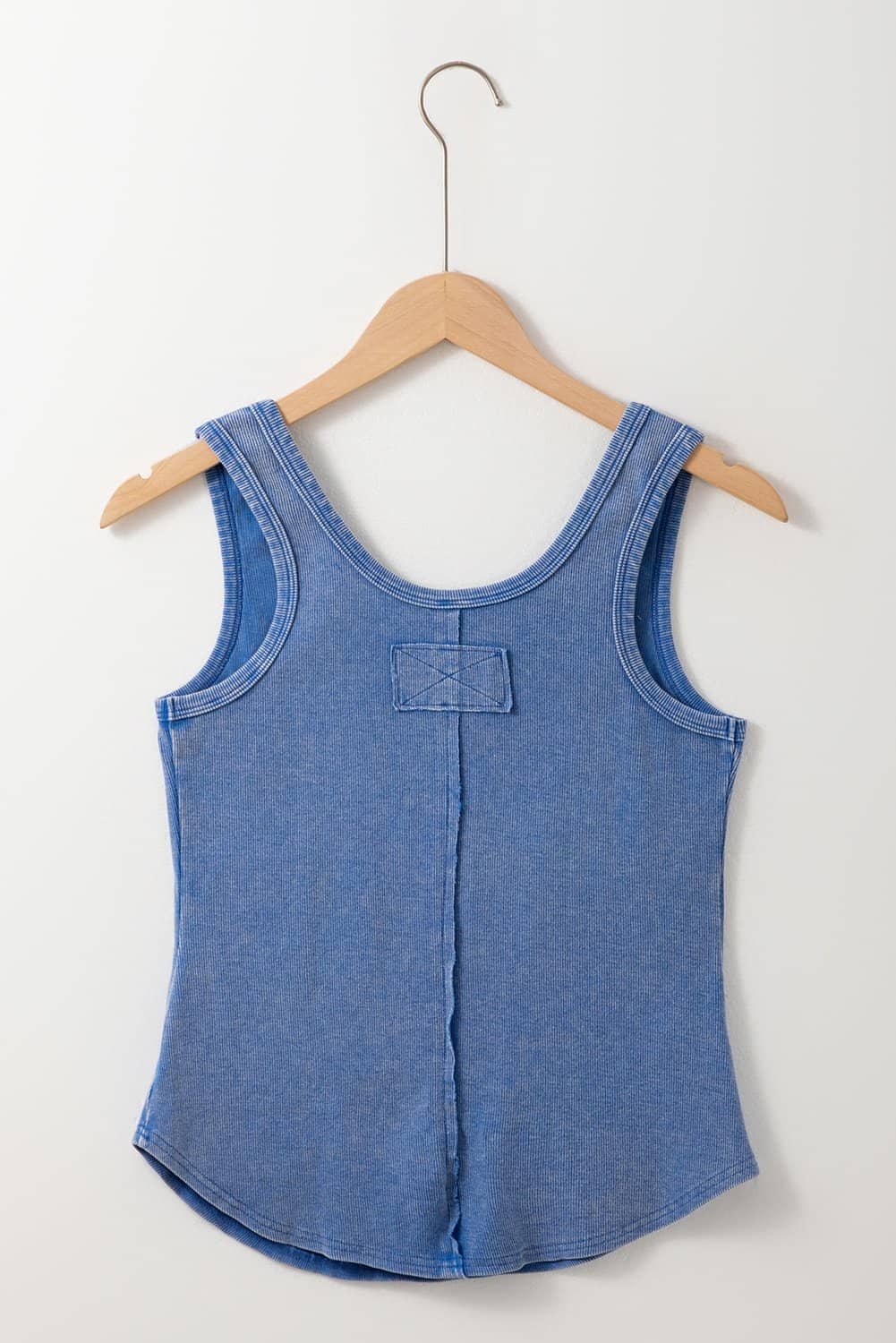 Sky Blue Mineral Wash Ribbed Notch Neck Tank Top