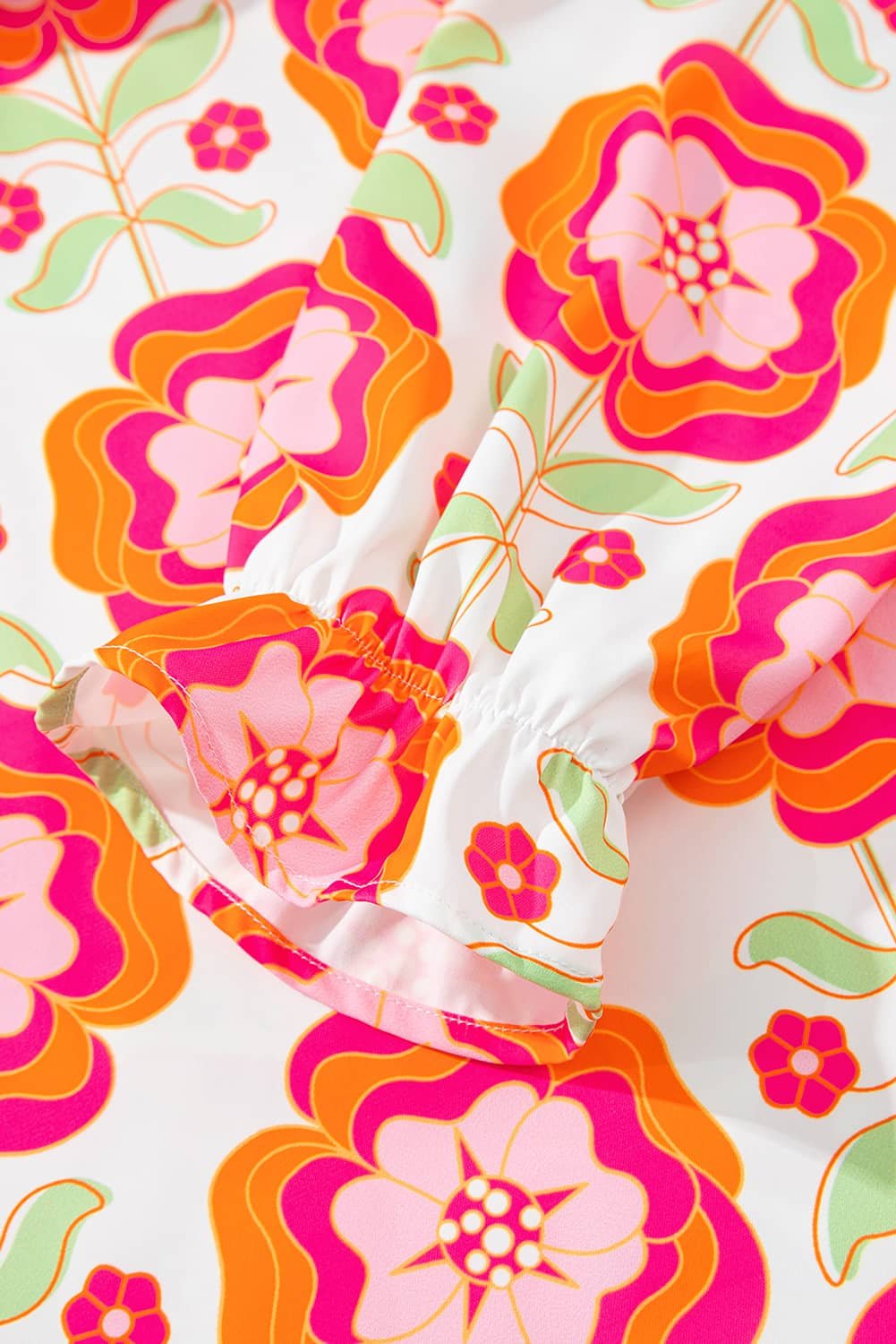 Rose Floral Printed Ruffled Long Sleeve Blouse