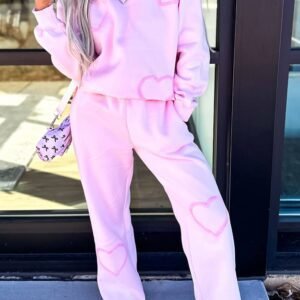 Phalaenopsis Chenille Heart Pattern Casual 2Pcs Pants Set