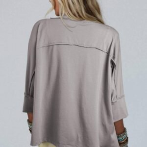 Medium Grey Floral Star Patched Pattern 3/4 Sleeve Plus Size Top