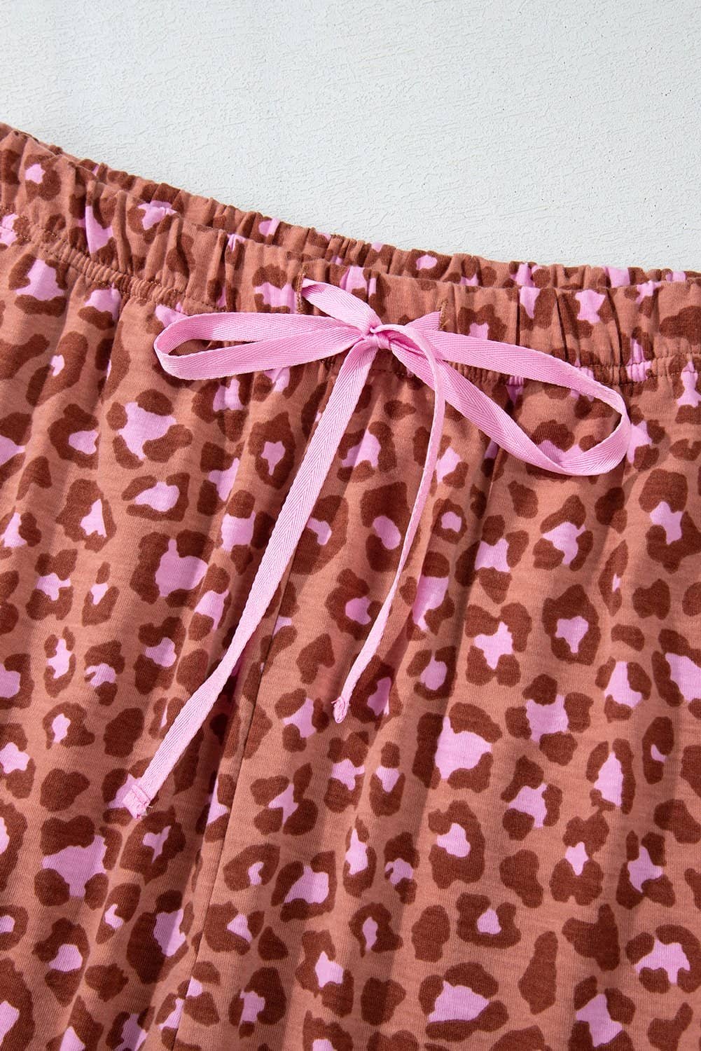 Brown Leopard Print Short Sleeve Shirt And Pants Pajamas Set