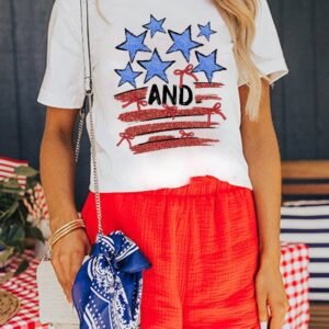 White Stars And Stripes Bow Graphic T Shirt