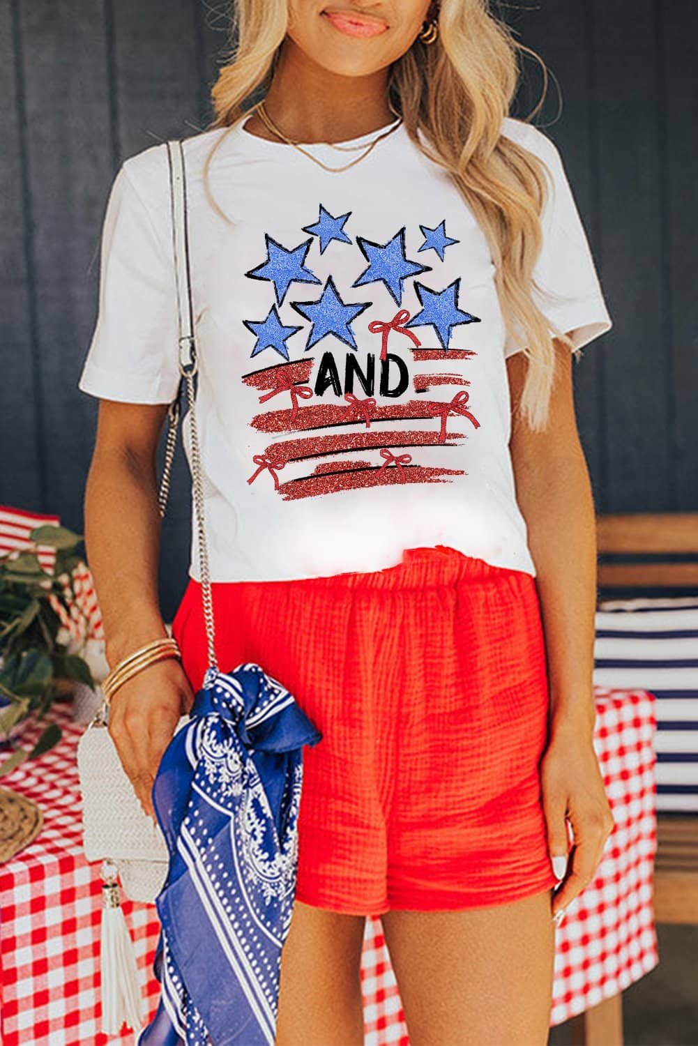 White Stars And Stripes Bow Graphic T Shirt