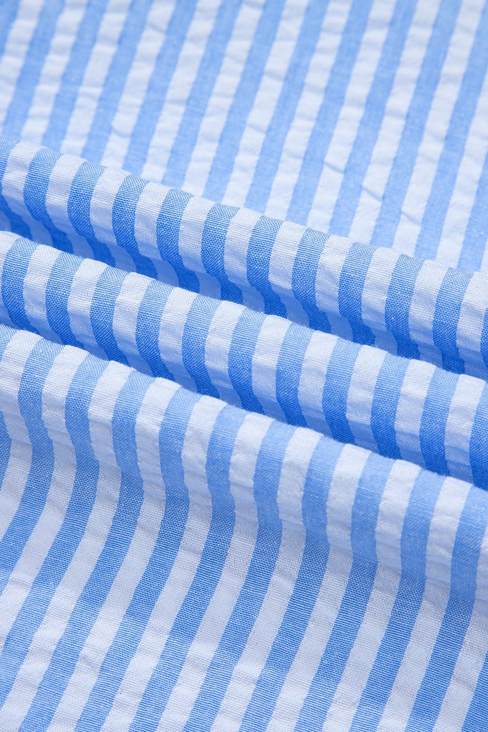 Sky Blue Striped Print Contrast Split Neck Dolman Sleeve Blouse