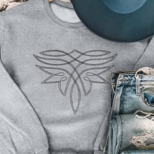 Gray Western Pattern Embroidered Drop Shoulder Pullover Top