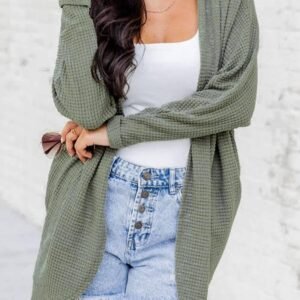 Laurel Green Waffle Knit Open Front Cardigan