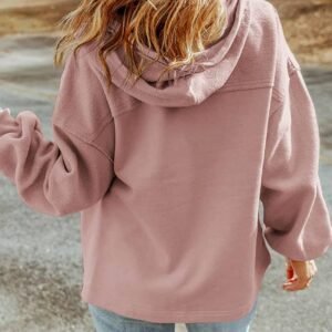 Pink Flap Pocket Drawstring Hood Zip Up Jacket