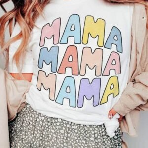 White Mama Slogan Print Crew Neck Casual T Shirt