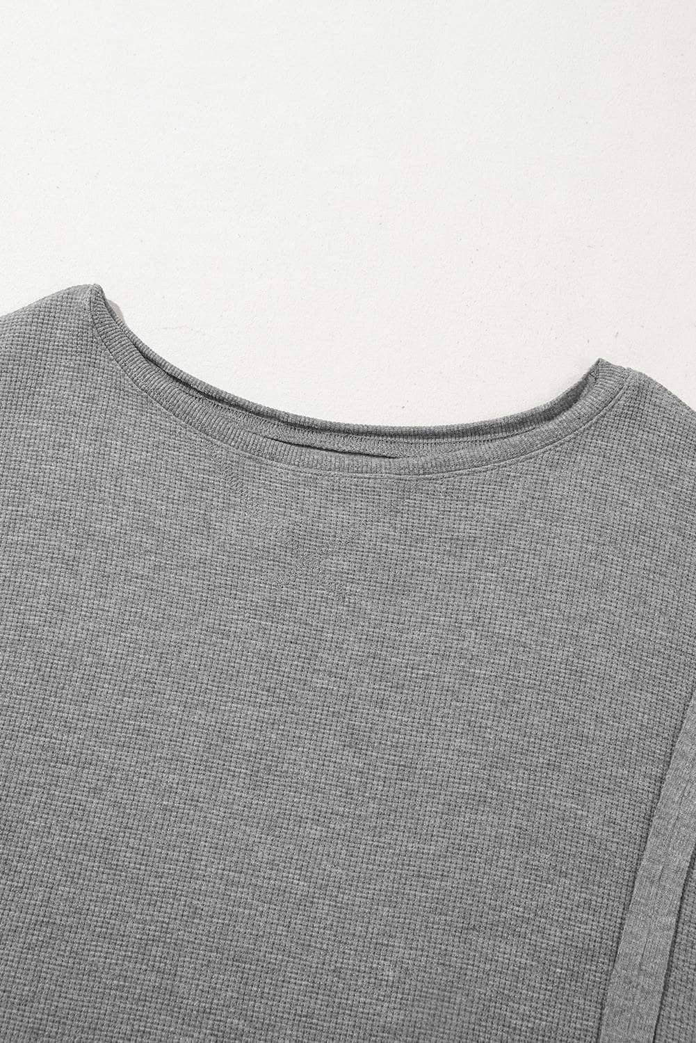 Gray Waffle Knit Bishop Sleeve Split Oversized Top
