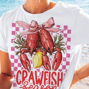 White Checkerboard Bow Crawfish Season Printed Crewneck T Shirt