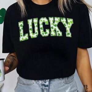 Black Clover Lucky Letter Graphic St Patricks Day T Shirt