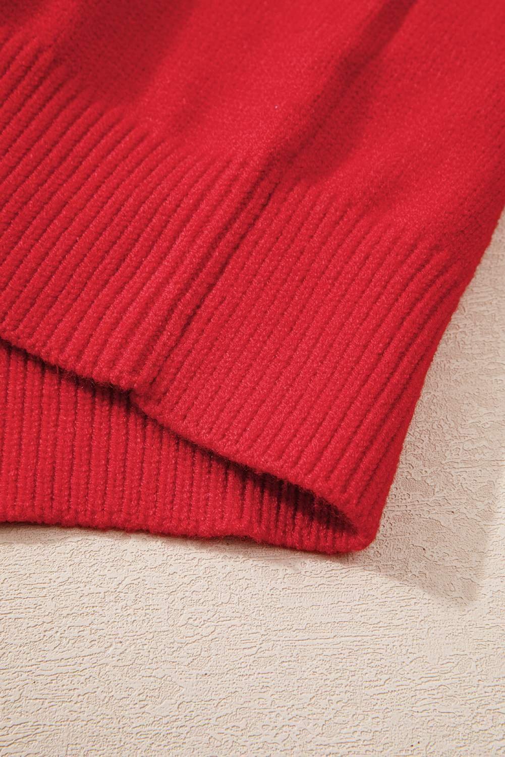 Fiery Red Tinsel Merry Pattern Drop Shoulder Plus Size Sweater