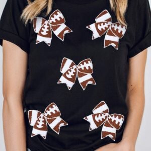 Black Rugby Football Bowknot Pattern Game Day T Shirt